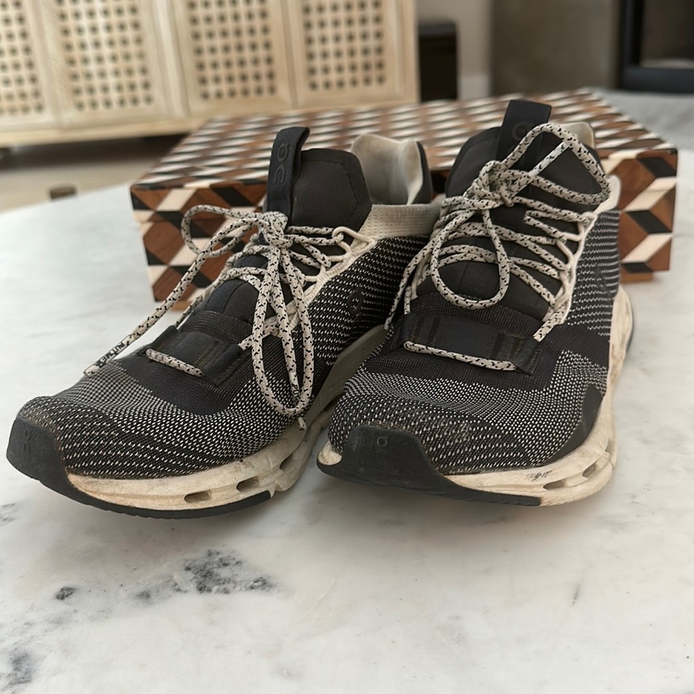 On cloud sneakers. Used condition but lots of love left. Navy blue and white
